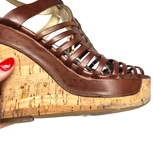 Guess Shoes 6.5 Y2k Vintage Brown Wedge Platform Gladiator Ankle Strap Heels - Picture 6 of 10